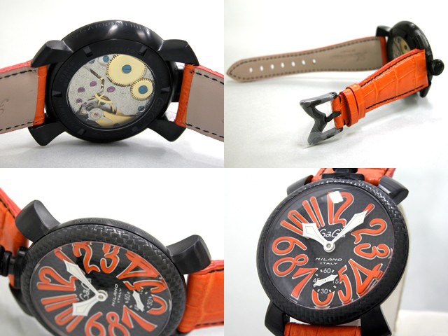 ガガ･ミラノ マニュアル 48mm 手巻き 5016.1 オレンジ皮 ブラックカーボン/オレンジアラビア