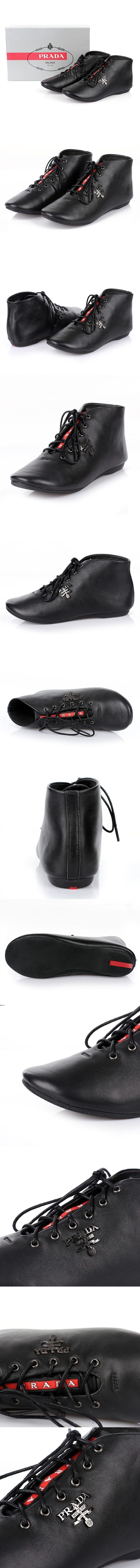 プラダ スニーカー 2012新作 フラットシューズ 革靴 ブラック 8022-black