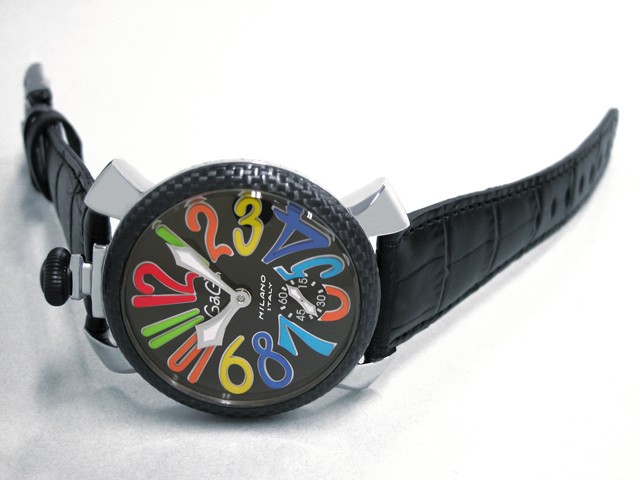 ガガ･ミラノ マニュアル 48mm 手巻き 5015 ブラック皮 ブラック/マルチカラーアラビア