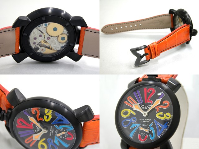 ガガ･ミラノ マニュアル 48mm 手巻き 5012.3 オレンジ皮 ブラックマット/マルチカラーアラビア
