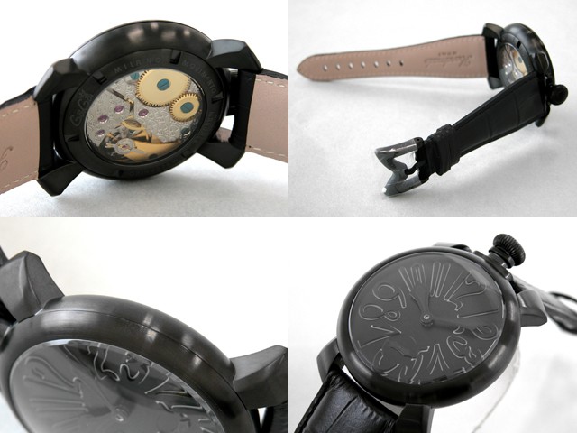 ガガ･ミラノ マニュアル 48mm 手巻き 5012.2 ブラック皮 ブラックマット/ブラックアラビア