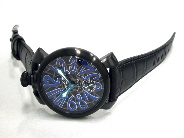 ガガ･ミラノ マニュアル 48mm 手巻き 5012 MOSAICO 2 ブラック皮（ブラックステッチ） ブラックモザイク/ブルーアラビア