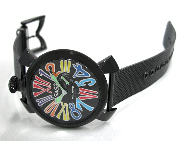 ガガ･ミラノ スリム 46mm クォーツ 5082.1 SS(PVD)ブレス ブラック/マルチカラーナンバー