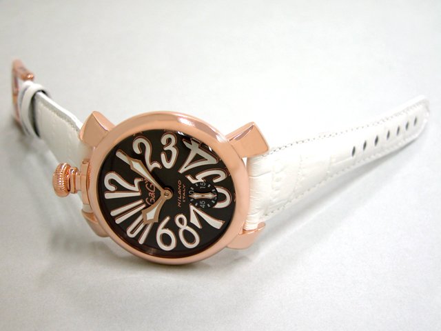ガガ･ミラノ マニュアル48mm 手巻き 5011.7 ホワイト皮 グレー/ホワイトアラビア