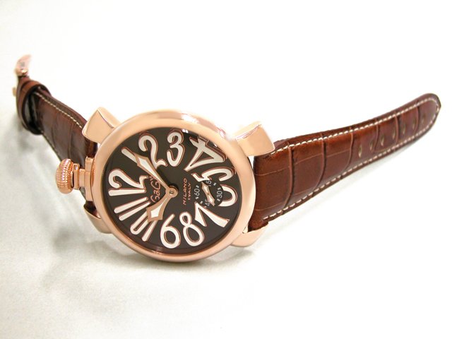 ガガ･ミラノ マニュアル48mm 手巻き 5011.7 ブラウン皮 グレー/ホワイトアラビア