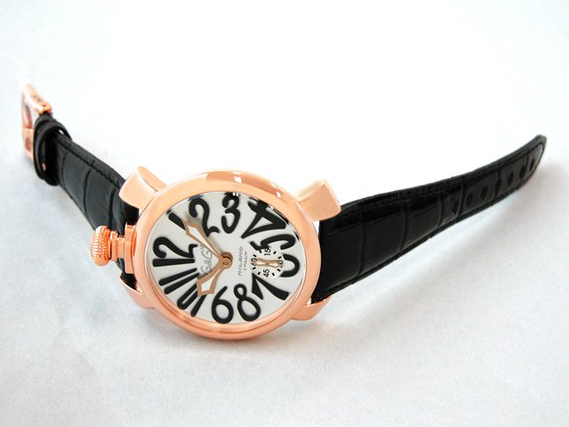 ガガ･ミラノ マニュアル48mm 手巻き 5011.6 ブラック皮 シルバー/ブラックアラビア