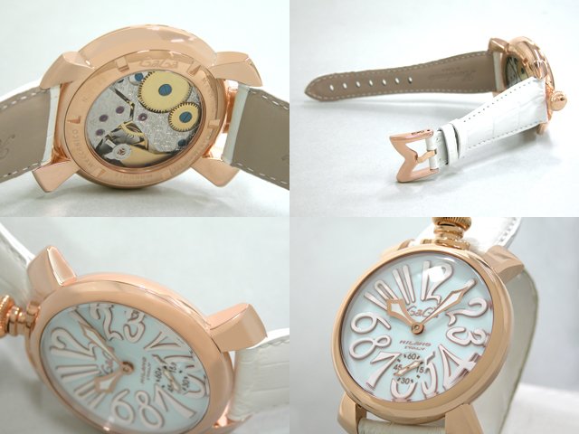 ガガ･ミラノ マニュアル48mm 手巻き 5011.3 ホワイト皮 ライトブルーマット/ホワイトアラビア