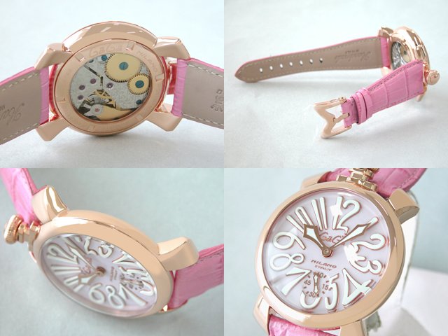 ガガ･ミラノ マニュアル48mm 手巻き 5011.2 ピンク皮 ピンクマット/ホワイトアラビア