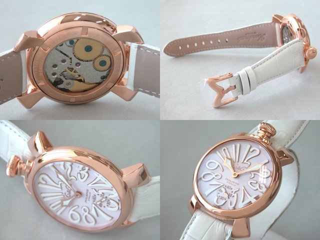 ガガ･ミラノ マニュアル48mm 手巻き 5011.2 ホワイト皮 ピンクマット/ホワイトアラビア