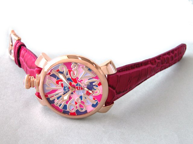 ガガ･ミラノ マニュアル48mm 手巻き 5011 MOSAICO 2 チェリー皮 ピンクモザイク/ピンクゴールドアラビア