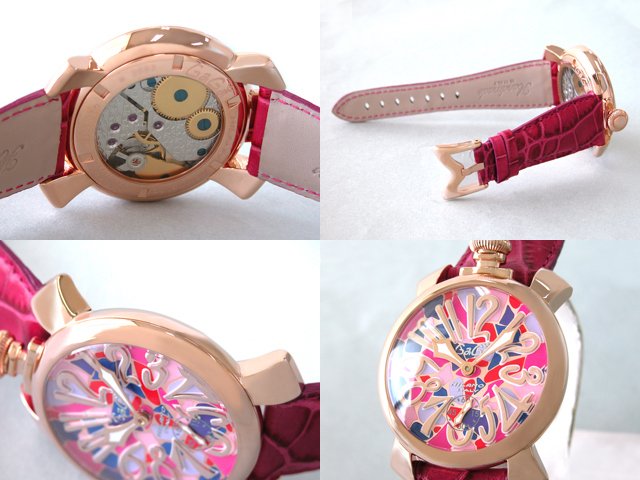 ガガ･ミラノ マニュアル48mm 手巻き 5011 MOSAICO 2 チェリー皮 ピンクモザイク/ピンクゴールドアラビア
