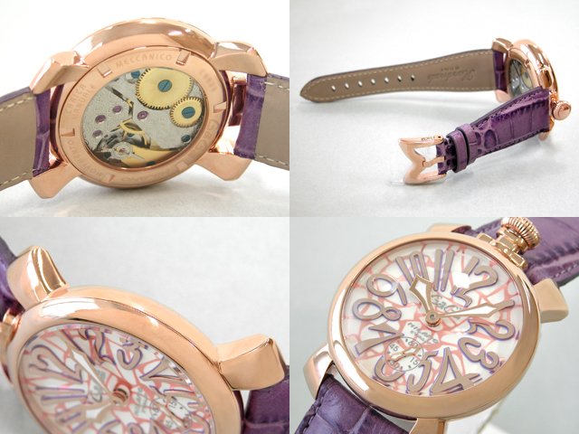 ガガ･ミラノ マニュアル48mm 手巻き 5011 MOSAICO 1 パープル皮 ホワイトモザイク