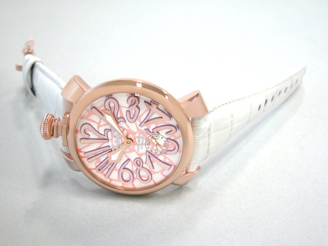 ガガ･ミラノ マニュアル48mm 手巻き 5011 MOSAICO 1 ホワイト皮 ホワイトモザイク/ピンクゴールドアラビア