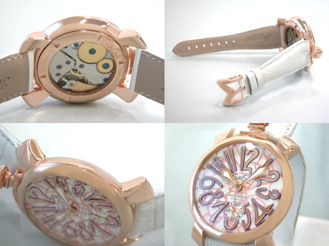 ガガ･ミラノ マニュアル48mm 手巻き 5011 MOSAICO 1 ホワイト皮 ホワイトモザイク/ピンクゴールドアラビア