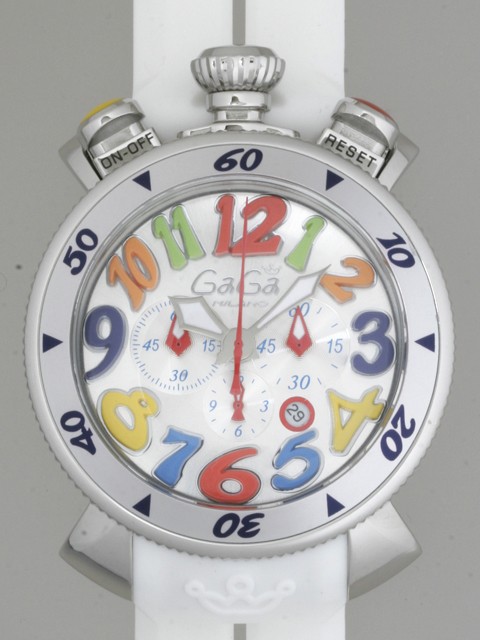 ガガ･ミラノ クロノ 48mm クォーツ 6050.2 レッドラバー ブラック/マルチカラーアラビア