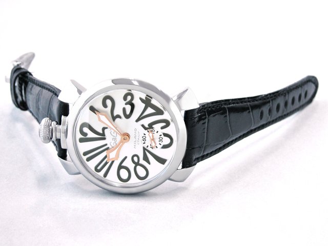 ガガ･ミラノ マニュアル48mm 手巻き 5010.7 ブラック皮 シルバー/ブラックアラビア