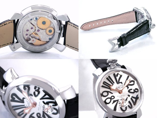 ガガ･ミラノ マニュアル48mm 手巻き 5010.7 ブラック皮 シルバー/ブラックアラビア