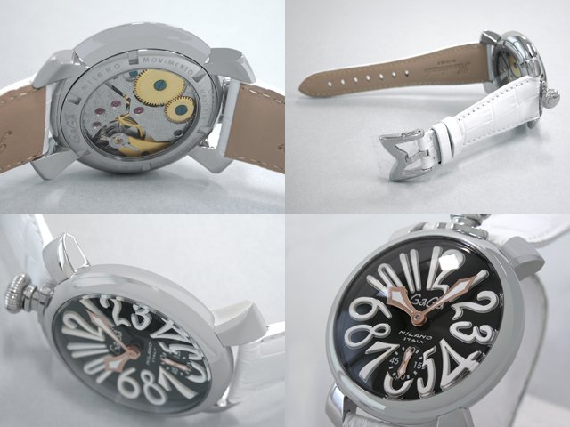 ガガ･ミラノ マニュアル48mm 手巻き 5010.6 ホワイト皮 ブラック/ホワイトアラビア