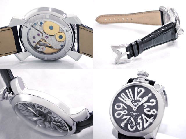 ガガ･ミラノ マニュアル48mm 手巻き 5010.4 ブラック皮 ブラック/シルバーアラビア