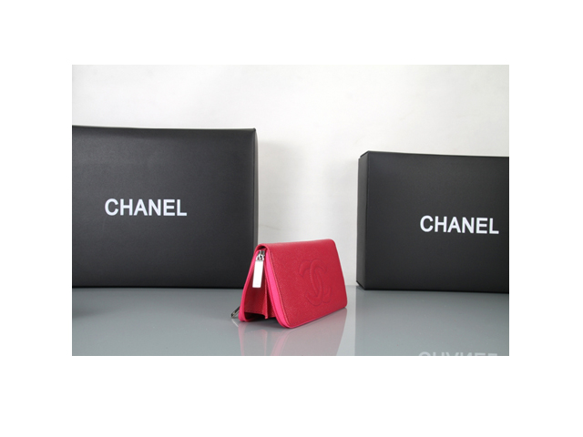 CHANEL シャネル ローズ　カーフスキン　ファスナー式開閉 長財布3660-3