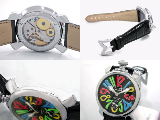 ガガ･ミラノ マニュアル48mm 手巻き 5010.2 ブラック皮 ブラック/マルチカラーアラビア