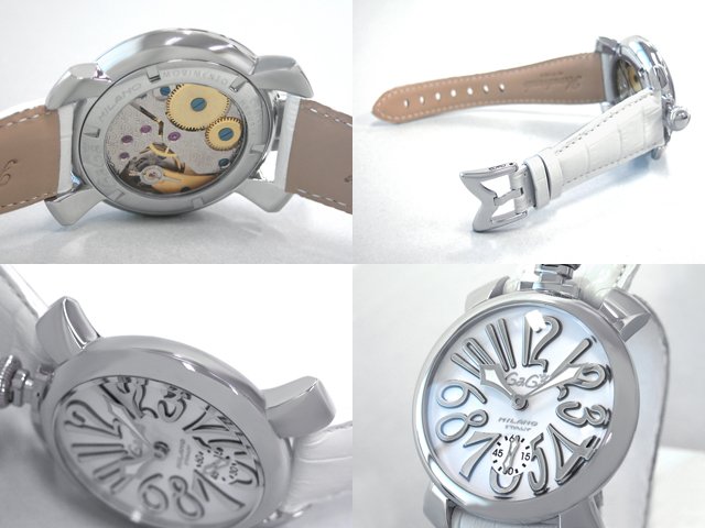 ガガ･ミラノ マニュアル48mm 手巻き 5010.10 ホワイト皮 ホワイト/シルバーアラビア