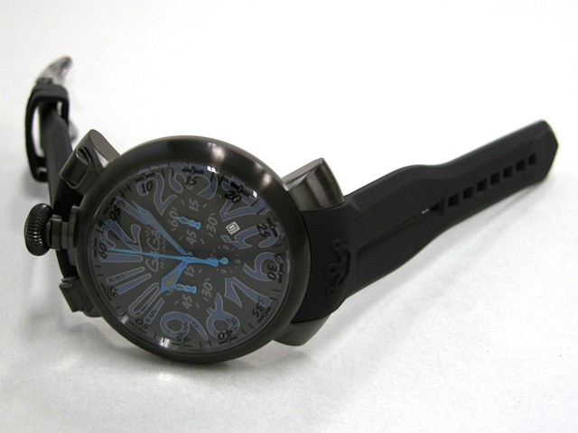 ガガ･ミラノ クロノ 48mm クォーツ 6050.1 ホワイトラバー シルバー/マルチカラーアラビア