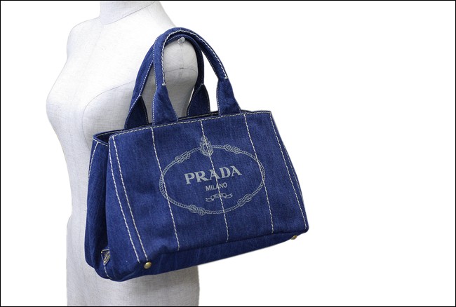 PRADA トートバッグ デニム キャンバス ブルー B1877B3 新品 本物