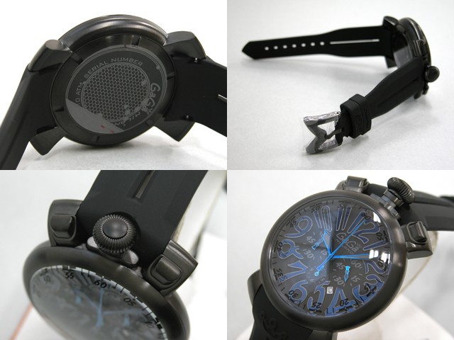 ガガ･ミラノ クロノ 48mm クォーツ 6050.1 ホワイトラバー シルバー/マルチカラーアラビア