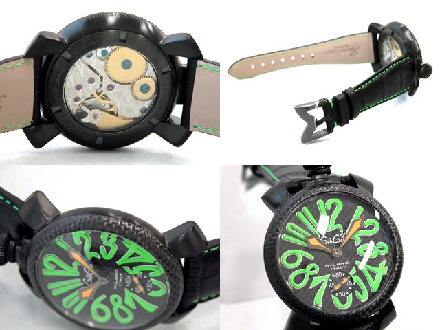 ガガ･ミラノ マニュアル48mm 手巻き 500本限定 5016.3 ブラック皮 ブラックカーボン/グリーンアラビア