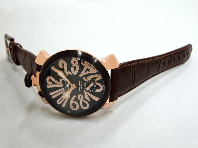 ガガ･ミラノ マニュアル48mm 手巻き 5014.1 ダークブラウン皮 カーボン/ピンクゴールドアラビア