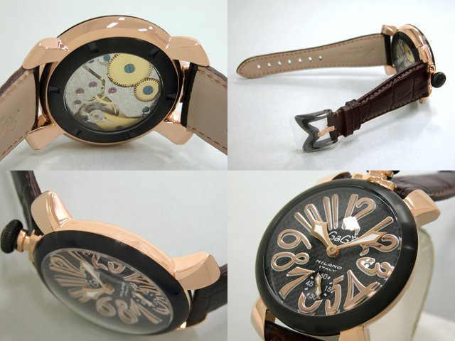 ガガ･ミラノ マニュアル48mm 手巻き 5014.1 ダークブラウン皮 カーボン/ピンクゴールドアラビア