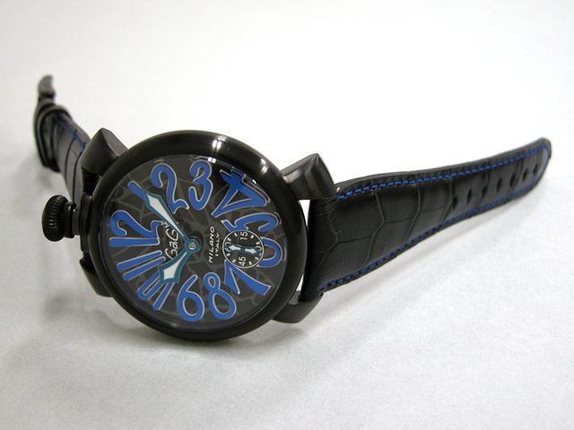 ガガ･ミラノ マニュアル48mm 手巻き 5012 MOSAICO 2 ブラック皮 ブラックモザイク/ブルーアラビア