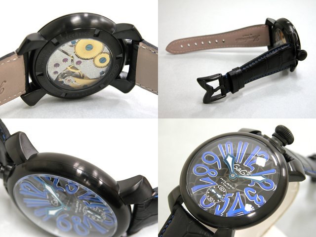 ガガ･ミラノ マニュアル48mm 手巻き 5012 MOSAICO 2 ブラック皮 ブラックモザイク/ブルーアラビア