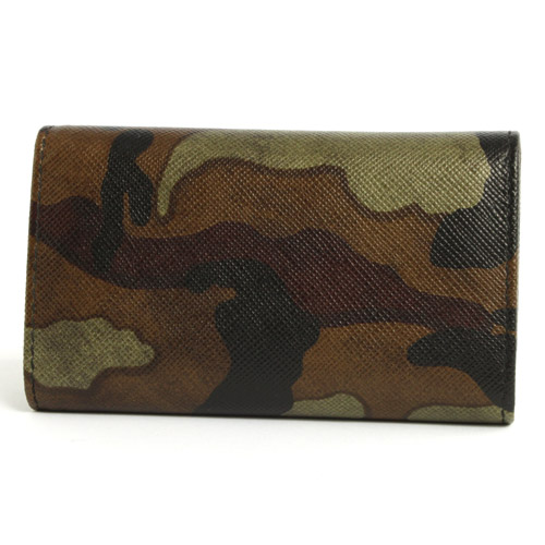 プラダ SAFFIANO CAMOUFL キーケース ダークグリーン＆シルバー 2M0025