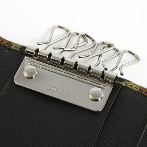 プラダ SAFFIANO CAMOUFL キーケース ダークグリーン＆シルバー 2M0025