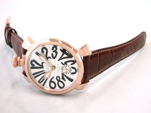 ガガ･ミラノ マニュアル48mm 手巻き 5011.6 ブラウン皮 シルバー/ブラックアラビア