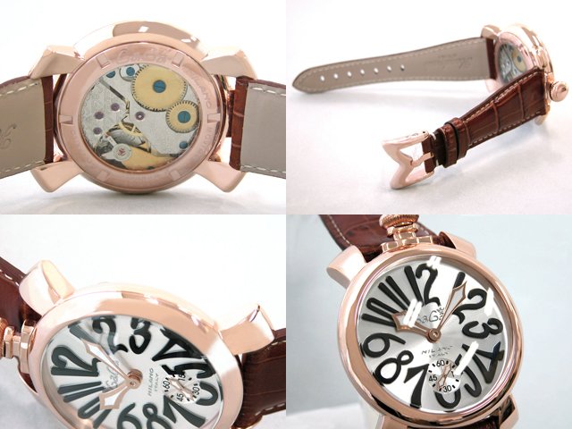 ガガ･ミラノ マニュアル48mm 手巻き 5011.6 ブラウン皮 シルバー/ブラックアラビア