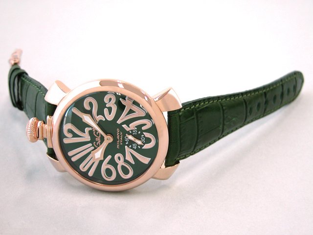 ガガ･ミラノ マニュアル48mm 手巻き 5011.4 グリーン皮 グリーン/ピンクゴールドアラビア