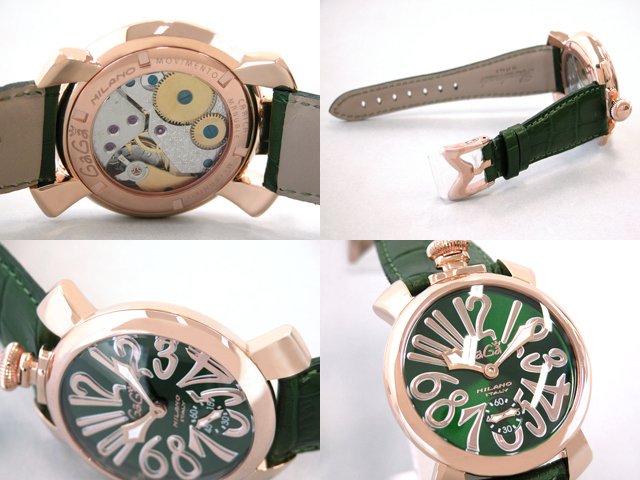ガガ･ミラノ マニュアル48mm 手巻き 5011.4 グリーン皮 グリーン/ピンクゴールドアラビア
