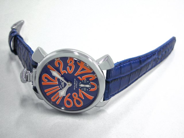 ガガ･ミラノ マニュアル48mm 手巻き 5010.8 ブルー皮 ブルー/オレンジアラビア