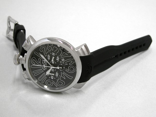 ガガ･ミラノ マニュアルクロノ 48mm クォーツ 5050.9 ブラックラバー ブラック/ブルーアラビア