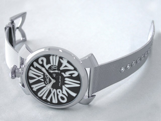 ガガ･ミラノ スリム 46mm クォーツ 5080.2 SSブレス ブラック/ホワイトナンバー
