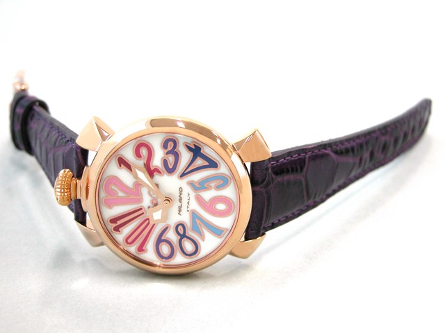 ガガ･ミラノ マニュアル 40mm クォーツ 5021.1 パープル皮 ホワイトシェル/マルチカラーアラビア