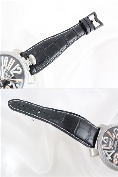  GAGA MILANO(ガガミラノ) 手巻き式 MANUALE マニュアーレ 48mm メンズ ブラック/ピンクゴールド/シルバーカーボン 5510.2S