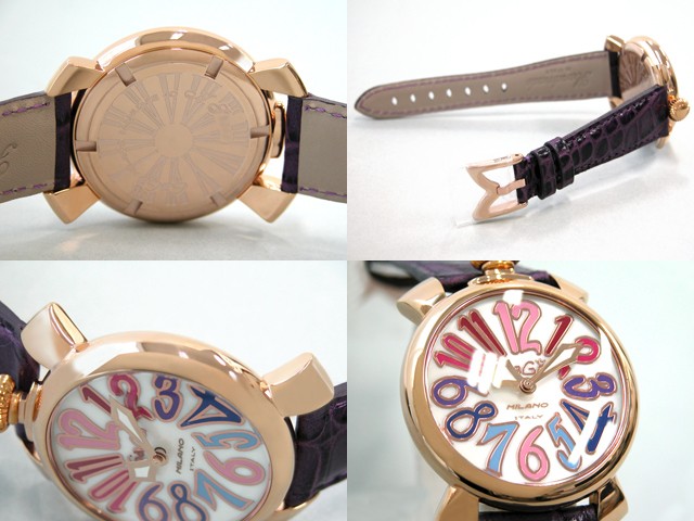 ガガ･ミラノ マニュアル 40mm クォーツ 5021.1 パープル皮 ホワイトシェル/マルチカラーアラビア