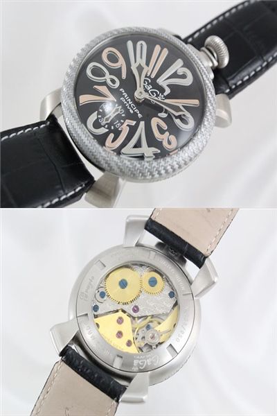  GAGA MILANO(ガガミラノ) 手巻き式 MANUALE マニュアーレ 48mm メンズ ブラック/ピンクゴールド/シルバーカーボン 5510.2S