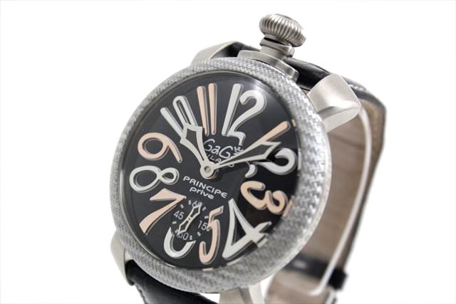  GAGA MILANO(ガガミラノ) 手巻き式 MANUALE マニュアーレ 48mm メンズ ブラック/ピンクゴールド/シルバーカーボン 5510.2S