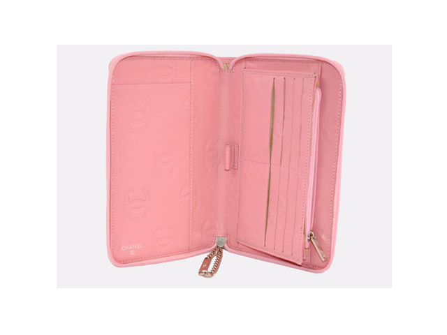 CHANEL シャネル ピンク ラムスキン キルティング 財布 A1225