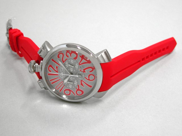 ガガ･ミラノ マニュアルクロノ 48mm クォーツ 5050.5 ブラックラバー ブラック/ブラックアラビア